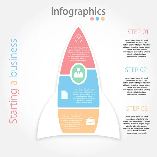 Illustration of the infographic rocket. Three steps. — Stock Vector