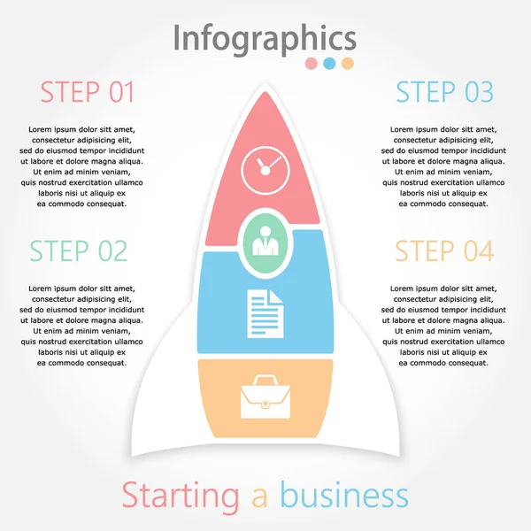 Illustration of the infographic rocket. Four steps. — Stock Vector