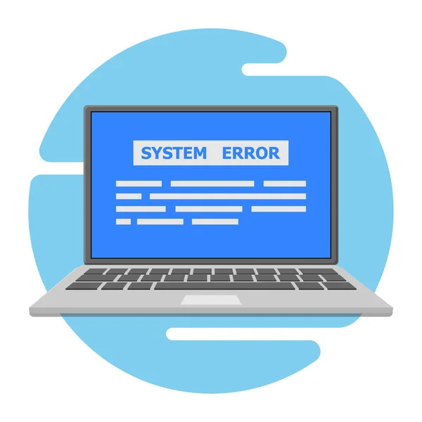 Systémová chyba na obrazovce přenosného počítače. Modrá obrazovka. — Stockový vektor
