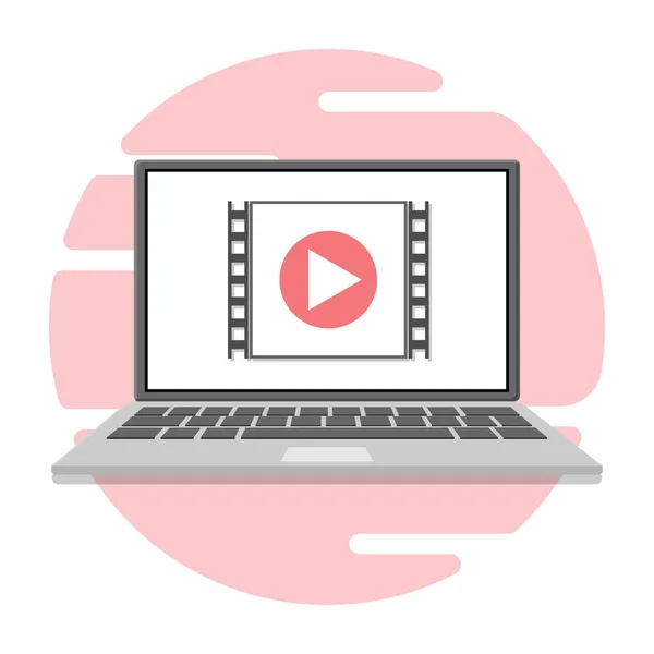 A video player icon on the laptop screen. — Stock Vector