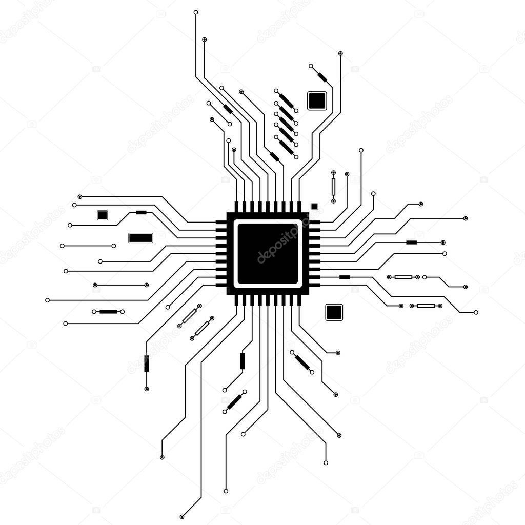 Circuit board. Microchip. Vector illustration.