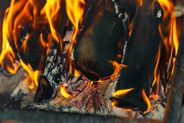 Queimar troncos em chamas dá calor e luz . — Fotografia de Stock