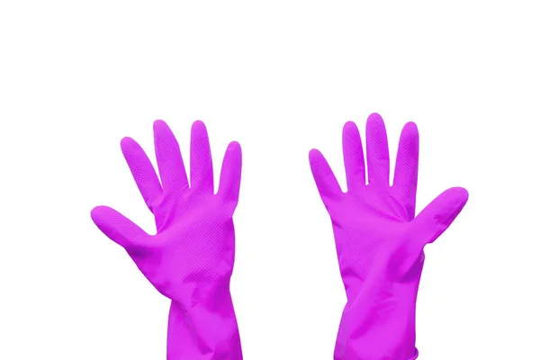 Rękawice gumowe dla gospodarstw domowych w kolorze fioletowym na izolowanym tle. — Zdjęcie stockowe