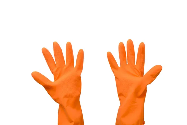 Huishouden rubber handschoenen in oranje op een geïsoleerde achtergrond. — Stockfoto