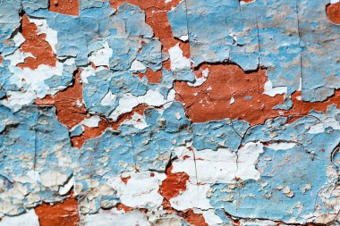 Ahşap tabanlı eski mavi ve mavi boya, kırık diş minesinin dokusu..