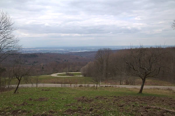 View in northwest direction while ascending to castle ruin Ebersteinburg in Baden-Wurttemberg, Germany — Stock Photo, Image