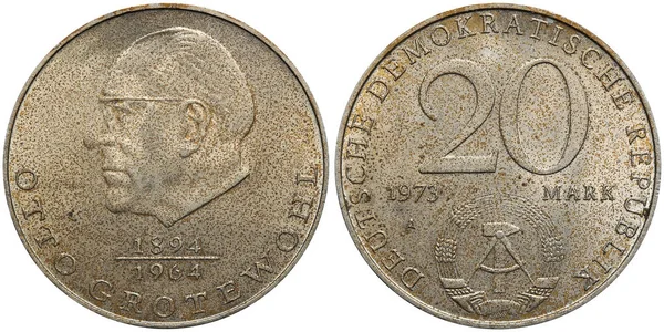 Commemorative coin of the German Democratic Republic with portrait of Otto Grotewohl — Stock Photo, Image