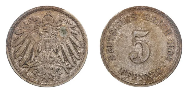 Five Pfennig coin formerly used in the German Reich — Stock Photo, Image