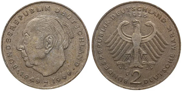 Two German Mark coin formerly used in Germany — Stock Photo, Image