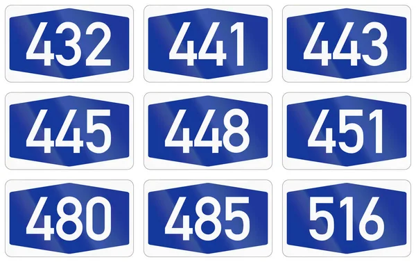 Coleção de escudos rodoviários numerados do sistema Autobahn alemão — Fotografia de Stock