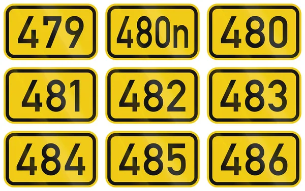 Számozott autópálya pajzsok a német Bundesstrassen (szövetségi utak gyűjteménye) — Stock Fotó