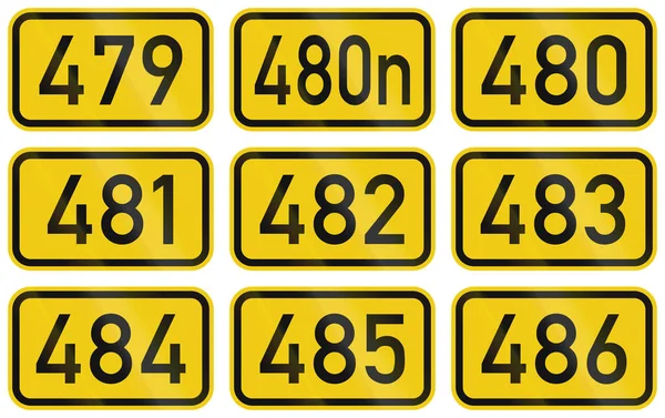 Recolha de escudos rodoviários numerados de Bundesstrassen alemão (estradas federais ) — Fotografia de Stock