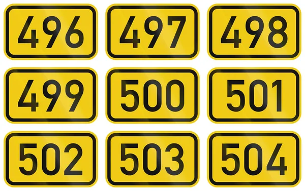 Recolha de escudos rodoviários numerados de Bundesstrassen alemão (estradas federais ) — Fotografia de Stock