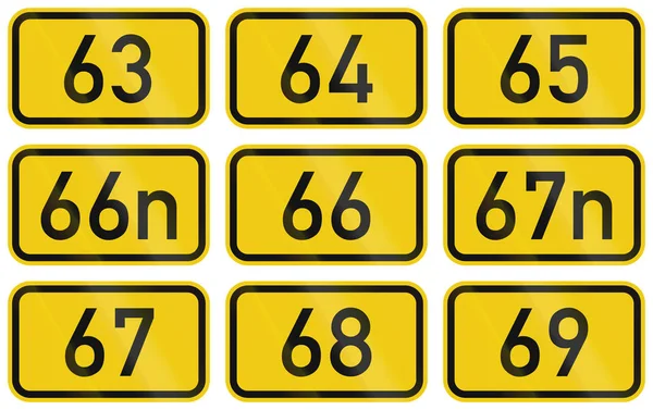 Recolha de escudos rodoviários numerados de Bundesstrassen alemão (estradas federais ) — Fotografia de Stock