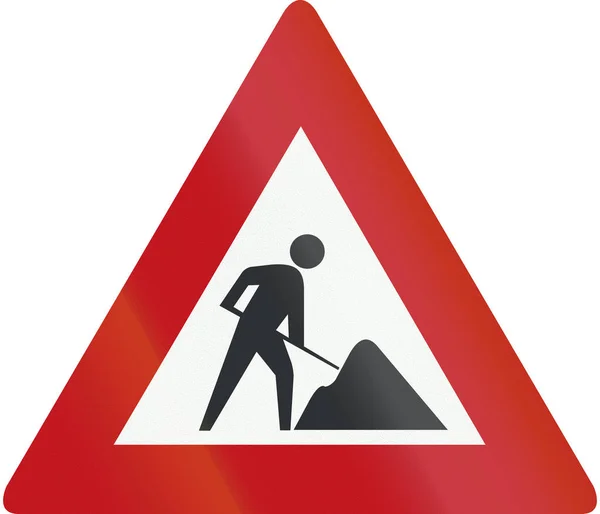 Señal de carretera de los Países Bajos J16 - Road works ahead — Foto de Stock