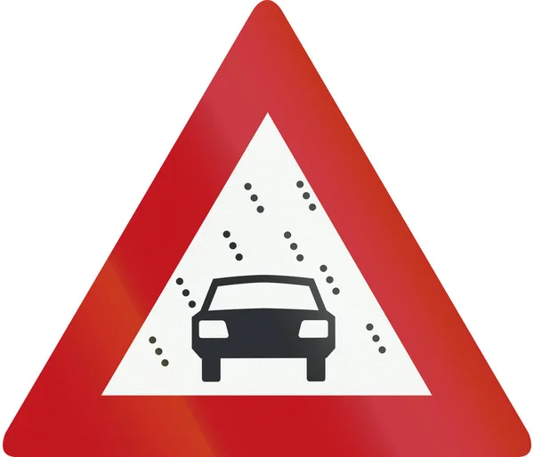 Netherlands road sign J35 - Reduced visibility because of snow, rain or fog — Stock Photo, Image