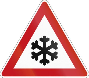 Almanya'da bir yol uyarı işareti: buz