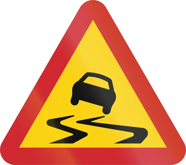 Road sign used in Sweden - Slippery road — Stock Photo, Image
