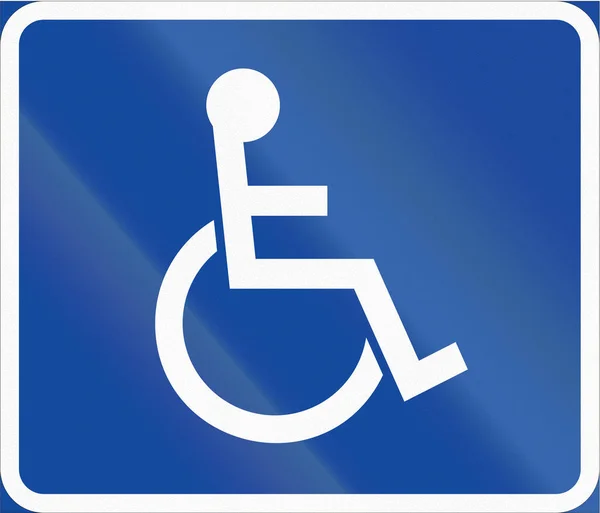 Road sign used in Sweden - Symbol plate for specified vehicle or road user category (handicapped) — Stock Photo, Image
