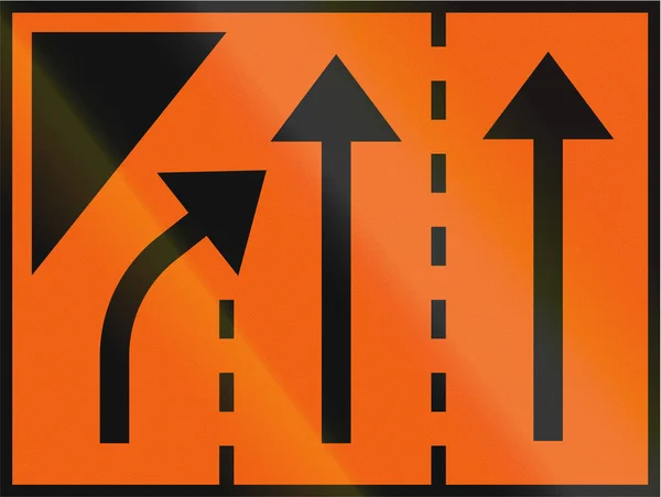 Road sign used in Sweden - Temporary sign, left most lane ends — Stock Photo, Image