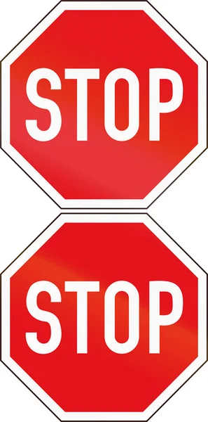 Segnaletica stradale utilizzata nel paese africano del Botswana Stop. Due segnali di stop che possono essere visualizzati all'incrocio particolarmente pericolosi — Foto Stock