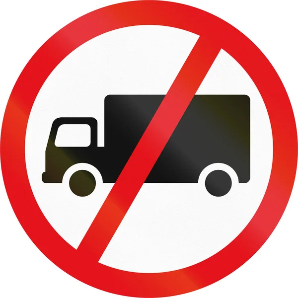 Señal de tráfico utilizada en el país africano de Botswana - Prohibidos los vehículos de mercancías —  Fotos de Stock