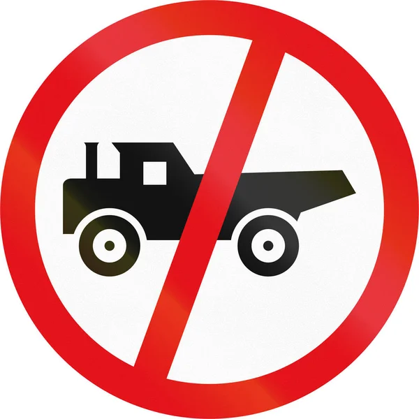 Road sign used in the African country of Botswana - Construction vehicles prohibited — Stock Photo, Image