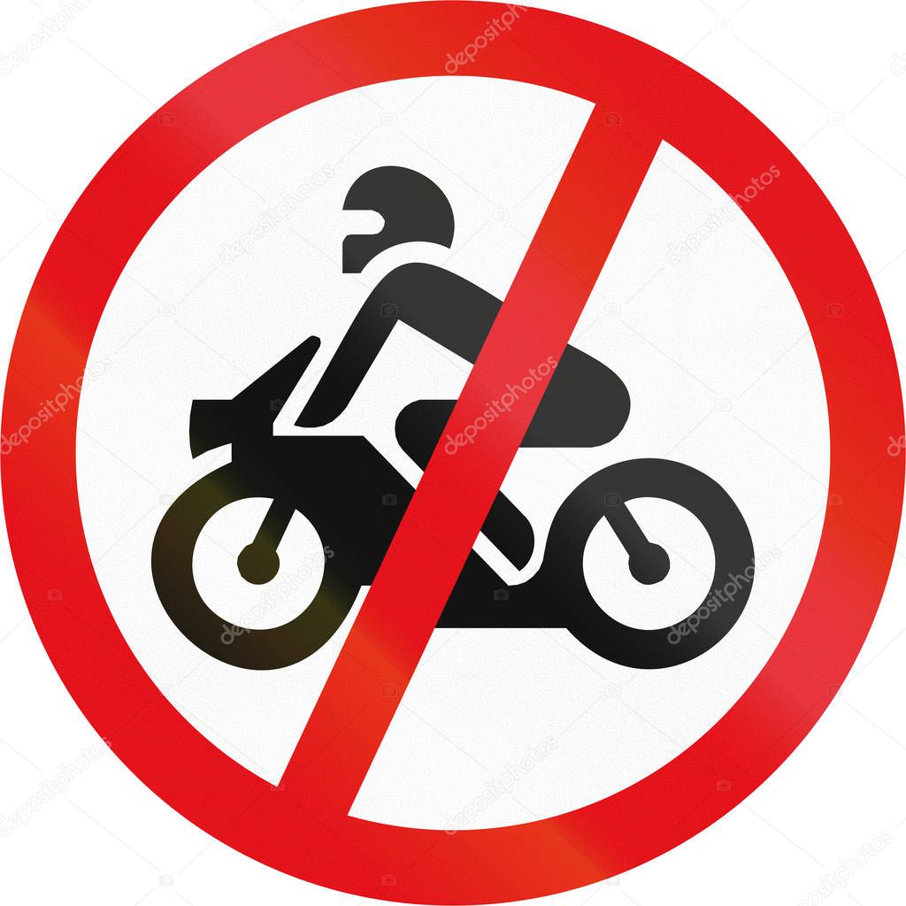Road sign used in the African country of Botswana - Motorcycles prohibited