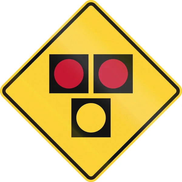 Road sign used in the US state of Delaware - warning sign for a HAWK Pedestrian Crossing — Stock Photo, Image