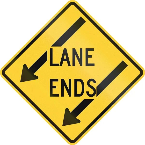 Verkeersbord gebruikt in de Amerikaanse staat Delaware - Lane eindigt waarschuwingsbord — Stockfoto