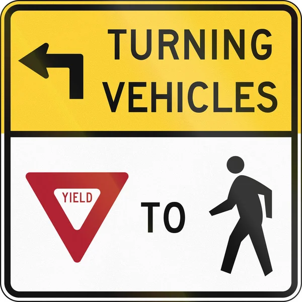 Stany Zjednoczone Mutcd znak drogowy - toczenie wydajności pojazdów dla pieszych — Zdjęcie stockowe