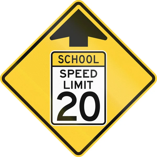 Mutcd Egyesült Államok iskola zóna road figyelmeztető jel - sebességkorlátozás előre — Stock Fotó