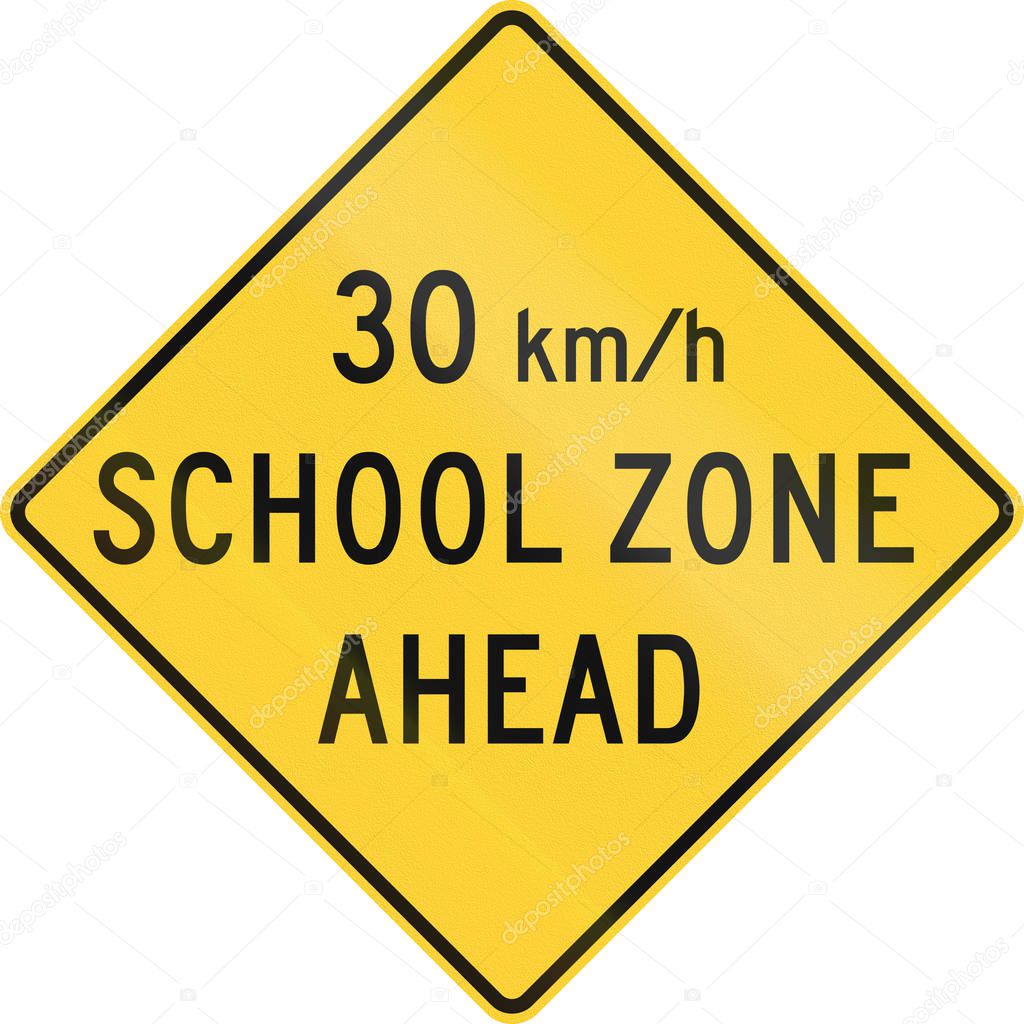United States MUTCD school zone road warning sign - Speed limit ahead