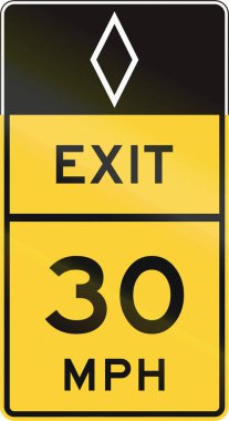 United States MUTCD road sign - Exit with advisory speed limit clipart