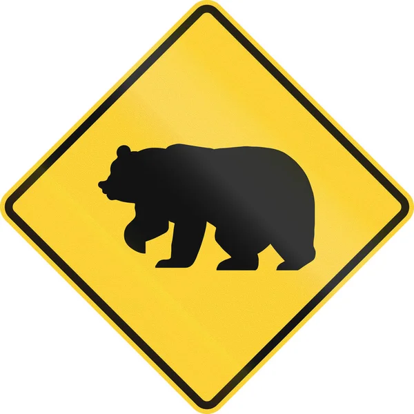Señal de tráfico MUTCD de los Estados Unidos - advertencia de grandes animales salvajes cercanos (osos ) —  Fotos de Stock