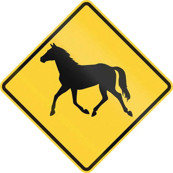 Señal de tráfico MUTCD de los Estados Unidos - advertencia de grandes animales salvajes cercanos (caballos salvajes ) — Foto de Stock