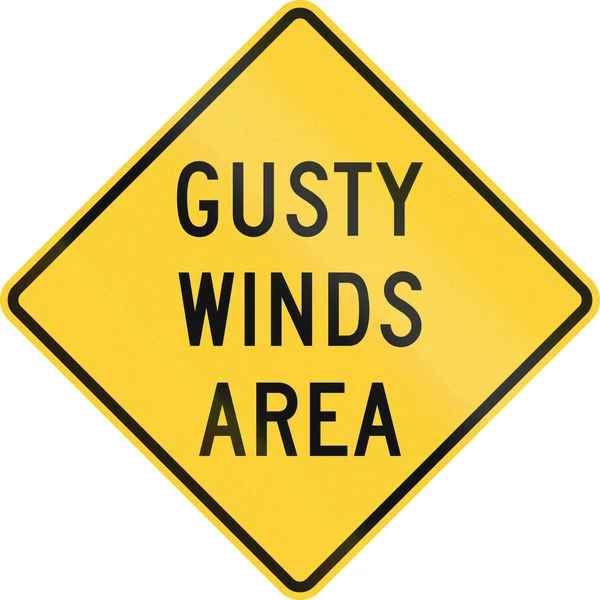Wielka znak drogowy przepisane przez Państwa Mutcd - obszar porywisty wiatr — Zdjęcie stockowe