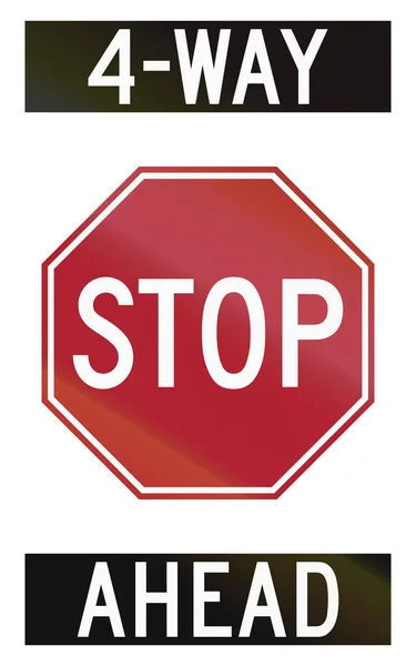 Stati Uniti cartello stradale - 4-Way Stop Ahead — Foto Stock