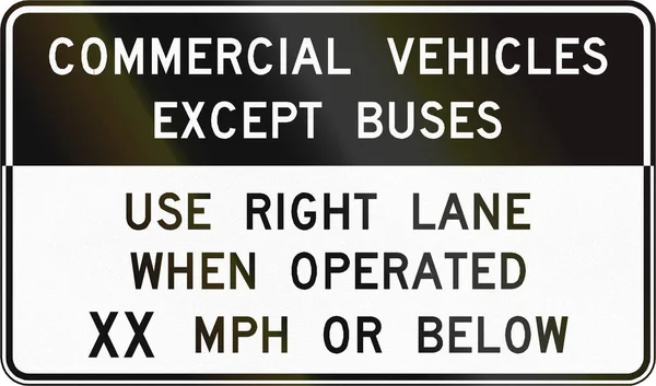 Znak drogowy używany w Stanach Zjednoczonych stanu Wirginia - pojazdów użytkowych, z wyjątkiem autobusów — Zdjęcie stockowe