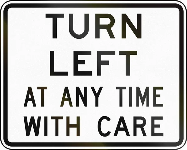 Nuova Zelanda cartello stradale: Girare a sinistra in qualsiasi momento con l'auto — Foto Stock