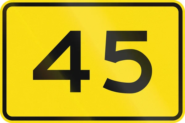 New Zealand road sign: Advisory speed of 45 km — Stock Photo, Image