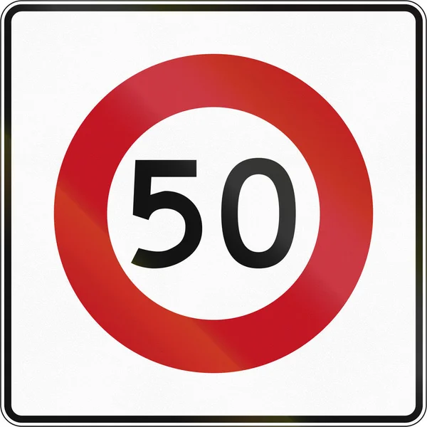 New Zealand road sign RG-1: 50 kmh limi — Stock Photo, Image