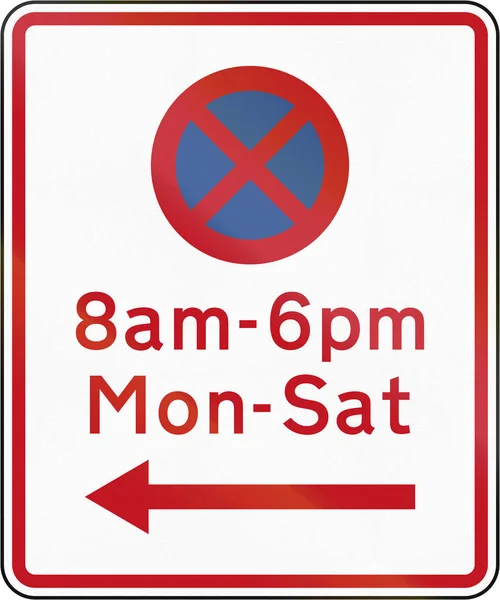 Нова Зеландія дорожній знак Rp-2: ні зупинка на Че etimes і в напрямку призначають — стокове фото