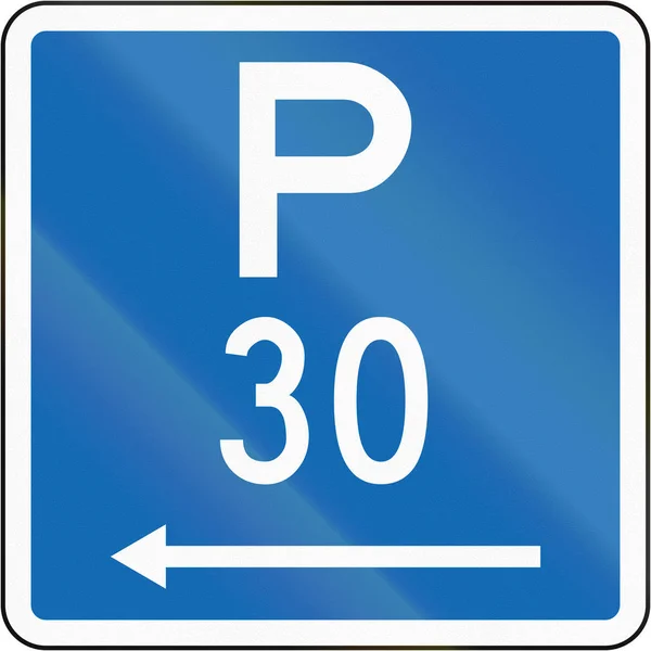 Nový Zéland dopravní značka: parkování povoleno během standardní doby pro maximální dobu 30 minut, na levé straně této sig — Stock fotografie