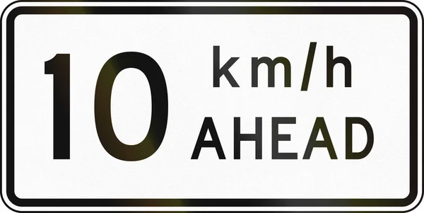 New Zealand road sign: Road works speed limit ahead, 10 km — Stock Photo, Image