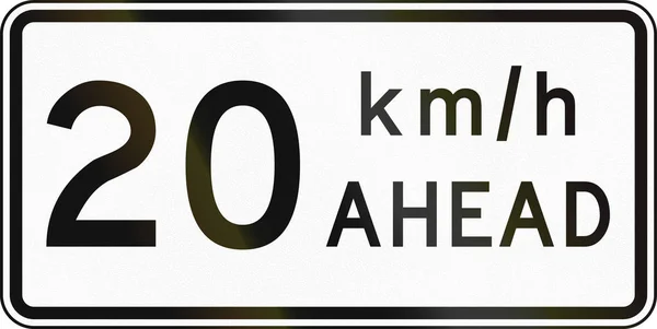 뉴질랜드도로 표지판:도 작품 제한 속도 앞서, 20 km — 스톡 사진