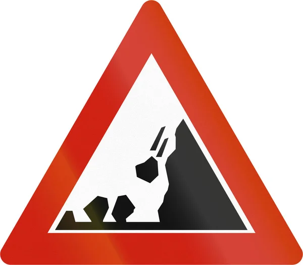Noorse weg waarschuwing teken - vallende stenen aan de rechterkant — Stockfoto