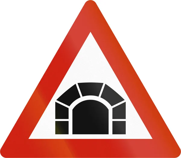 挪威公路隧道前方警告标志 — 图库照片