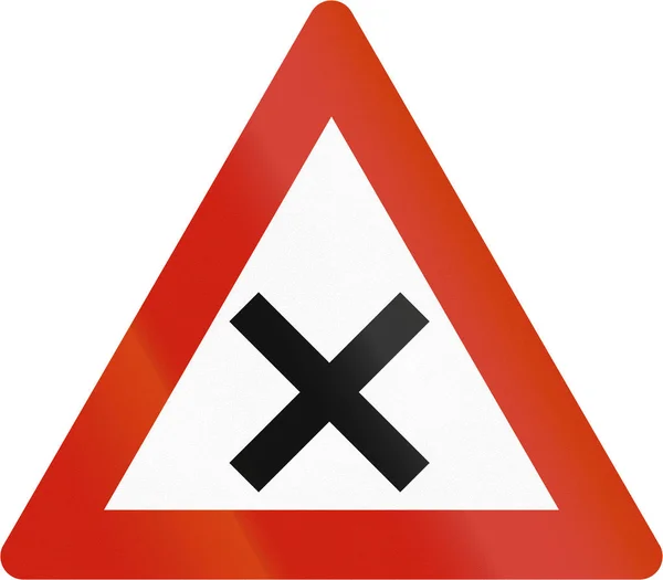 Norwegian road warning sign - Uncontrolled crossroads — Stock Photo, Image