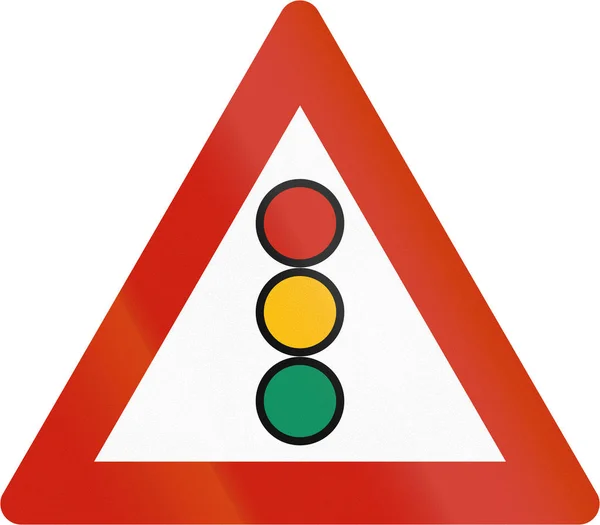 Norwegian road warning sign - Traffic lights — Stock Photo, Image